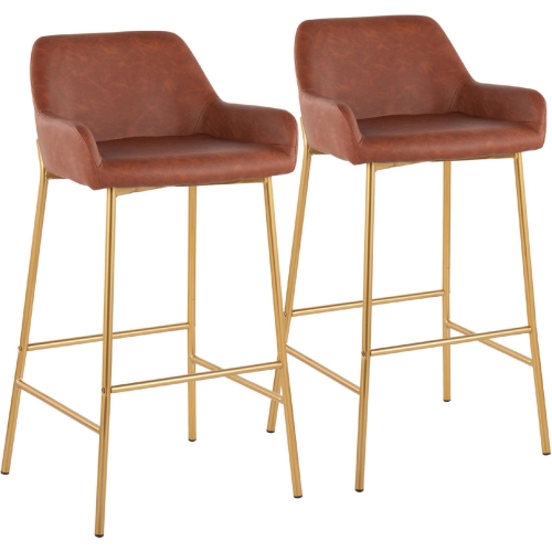 Daniella 30" Bar Stool in Camel Leatherette & Gold Metal (Set of 2)